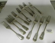 11 silver forks, HM London 1863/64, 603g