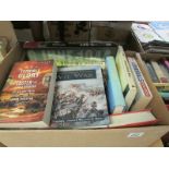 A box of books including war