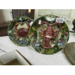 A pair of majolica crab and lobster plaq