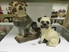 A large pottery pug dog and a pug dog sh