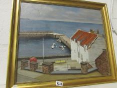 A gilt framed oil on canvas harbour scen