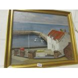 A gilt framed oil on canvas harbour scen