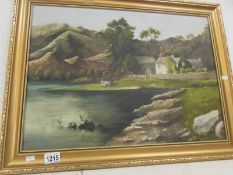 A gilt framed oil on board country scene