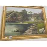 A gilt framed oil on board country scene