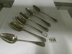 6 Georgian silver spoons, Hall marked Lo