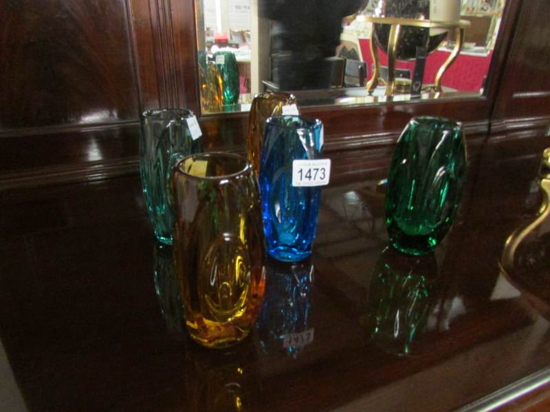 5 Sklo Union bullet/lens vases, various
