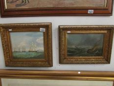2 gilt framed oil on board maritime scen