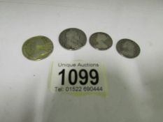 4 British silver coins, William III, 2 A