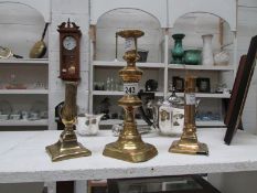 A Victorian brass candlestick and 2 Geor