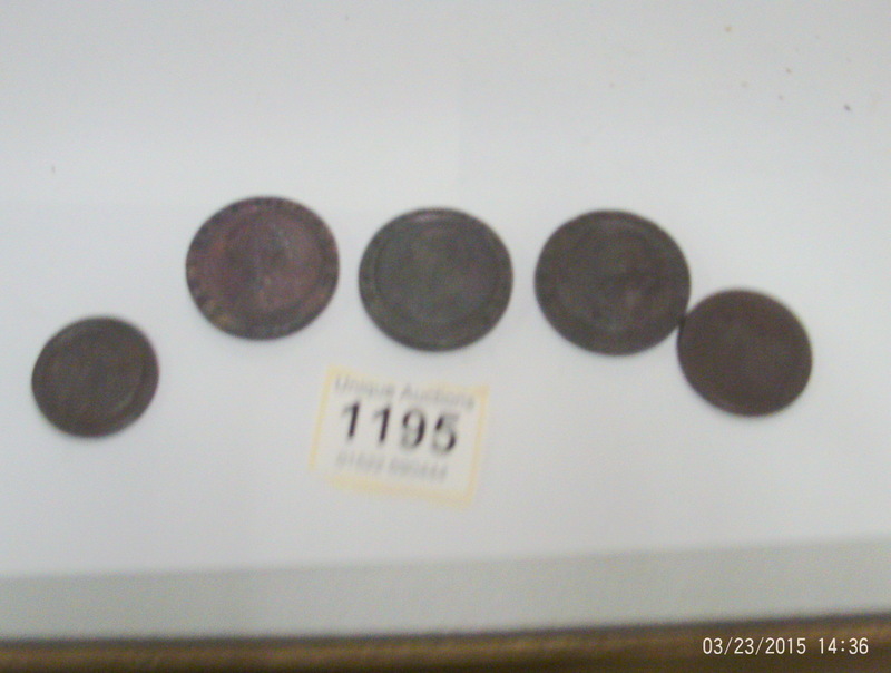 5 Georgian coins including cartwheel pen