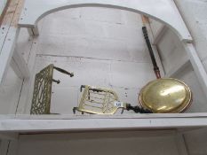 An early Victorian brass bedwarmer and 2