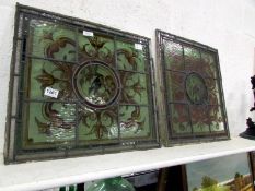 2 stained and leaded glass windows with