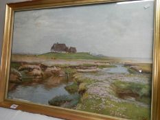 An oil painting under glass rural scene