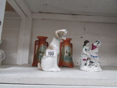 A pair of Austrian vases a/f, A NAO dog