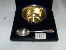 A cased presentation silver spoon and bo