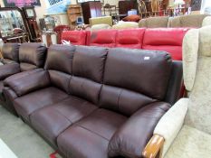 A good quality brown leather three piece