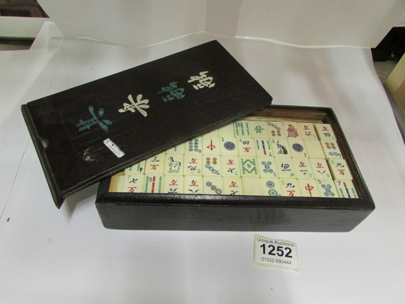 A boxed mahjong set
