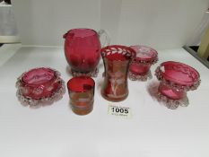 6 pieces of ruby and cranberry glass (3
