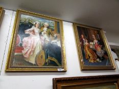 A pair of gilt framed Georgian scenes in oil