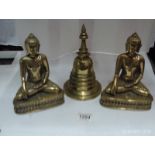 2 brass Buddha's and one other item