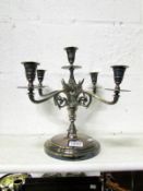 A 5 branch silver plated candelabra