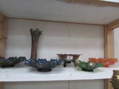 5 carnival glass bowls and a vase