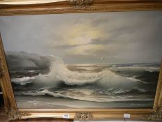A large gilt framed oil on canvas seasca