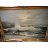 A large gilt framed oil on canvas seasca