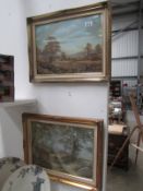 A pair of gilt framed farm scene waterco