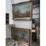 A pair of gilt framed farm scene waterco