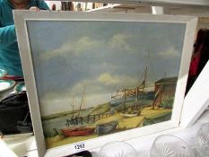 An oil on board, fishing boats signed J