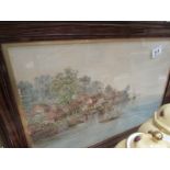 A framed watercolour river scene signed