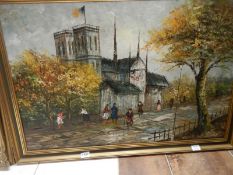 A gilt framed oil on canvas street scene