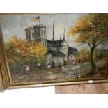 A gilt framed oil on canvas street scene