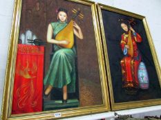 2 large framed studies of Japanese lady