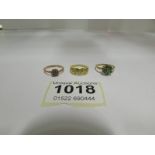 3 9ct gold rings set various stones