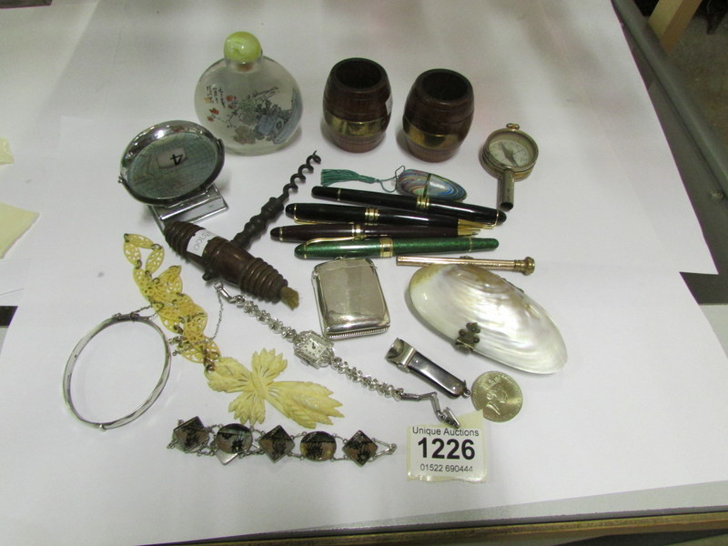A mixed lot including pens, compass, sce