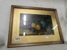 A still life oil painting under glass