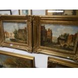 A pair of Gilt framed oil on board stree