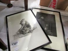 2 etchings after Rembrandt including sel