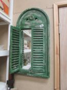 A green painted louvre mirror