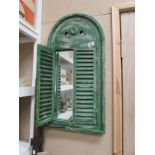 A green painted louvre mirror