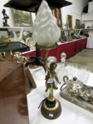 A gilded spelter cherub table lamp with