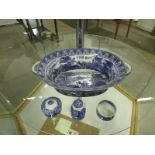 A Cauldon blue and white dish (chip on r