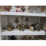 A quantity of brass oil lamp parts