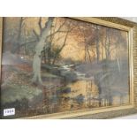 A gilt framed and glazed forest river sc