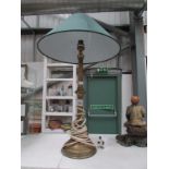 A brass table lamp