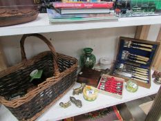 A mixed lot including wicker basket, cas