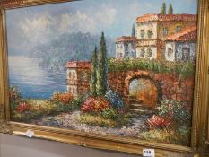 A gilt framed oil on canvas villa scene