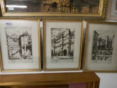 A set of 3 framed and glazed engravings